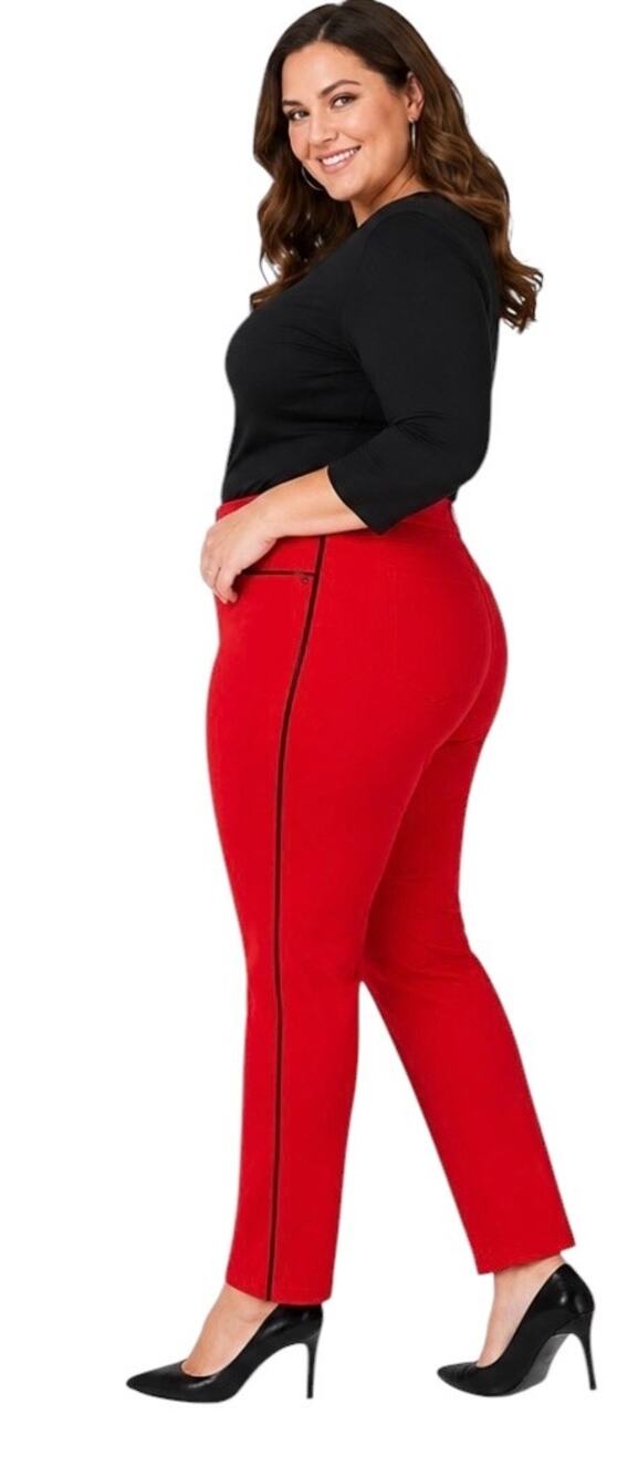 Peter Nygard Slims Red Pull-On Pants, Black Trim, Stretch Knit, Plus Size 1X